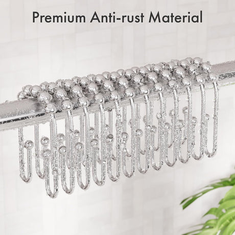 AmazerBath U-Shaped Double Shower Curtain Hooks with Rollers, Set of 12 in Chrome, product detail image.