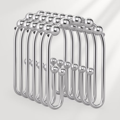 AmazerBath U-Shaped Double Shower Curtain Hooks with Rollers, Set of 12, product image showing design and key features.