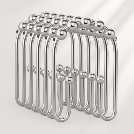 AmazerBath U-Shaped Double Shower Curtain Hooks with Rollers, Set of 12, product image showing design and key features.