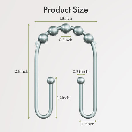 AmazerBath U-Shaped Double Shower Curtain Hooks with Rollers, Set of 12 in Lightcyan, product detail image.