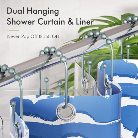 AmazerBath U-Shaped Double Shower Curtain Hooks with Rollers, Set of 12 in Lightcyan, product detail image.