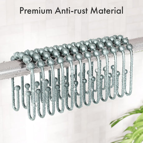 AmazerBath U-Shaped Double Shower Curtain Hooks with Rollers, Set of 12 in Lightcyan, product detail image.