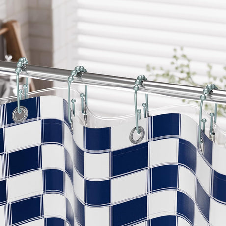 AmazerBath U-Shaped Double Shower Curtain Hooks with Rollers, Set of 12 in Lightcyan, product detail image.