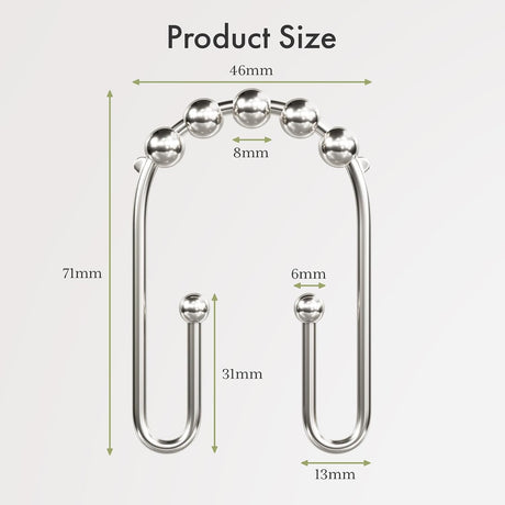 AmazerBath U-Shaped Double Shower Curtain Hooks with Rollers, Set of 12 in Nickel, product detail image.
