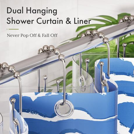 AmazerBath U-Shaped Double Shower Curtain Hooks with Rollers, Set of 12 in Nickel, product detail image.