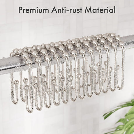 AmazerBath U-Shaped Double Shower Curtain Hooks with Rollers, Set of 12 in Nickel, product detail image.