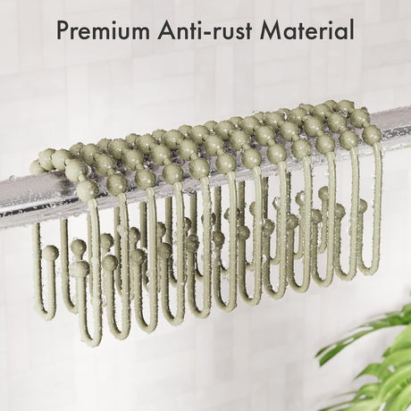 AmazerBath U-Shaped Double Shower Curtain Hooks with Rollers, Set of 12 in Sage Green, product detail image.