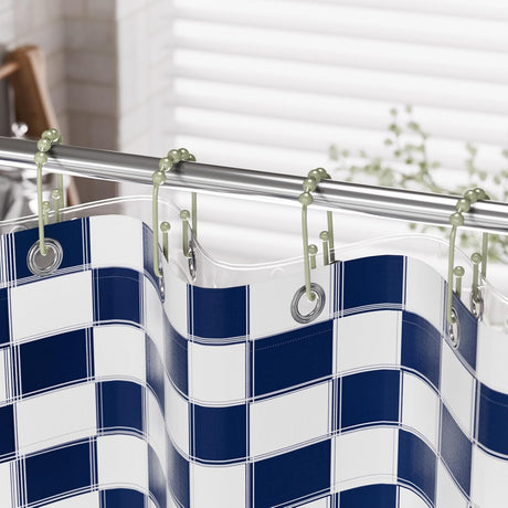 AmazerBath U-Shaped Double Shower Curtain Hooks with Rollers, Set of 12 in Sage Green, product detail image.