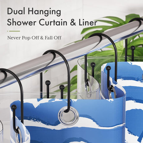 AmazerBath U-Shaped Double Shower Curtain Hooks, Set of 12 in Black, product detail image.