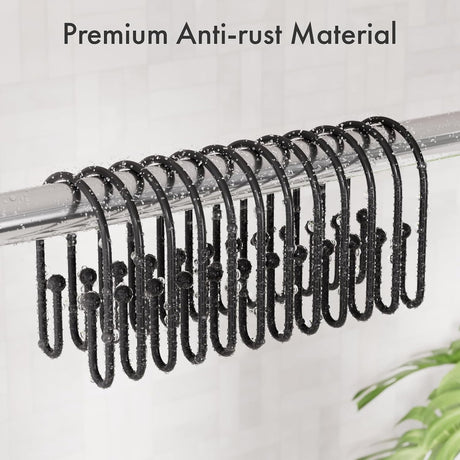 AmazerBath U-Shaped Double Shower Curtain Hooks, Set of 12 in Black, product detail image.