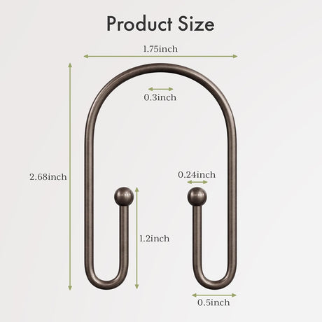 AmazerBath U-Shaped Double Shower Curtain Hooks, Set of 12 in Bronze, product detail image.