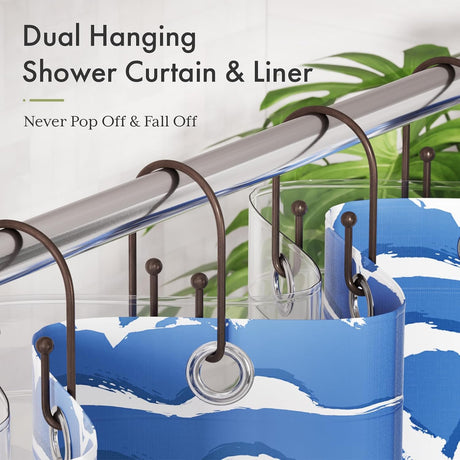 AmazerBath U-Shaped Double Shower Curtain Hooks, Set of 12 in Bronze, product detail image.