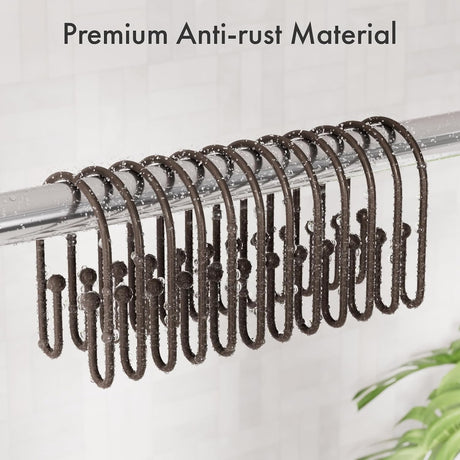 AmazerBath U-Shaped Double Shower Curtain Hooks, Set of 12 in Bronze, product detail image.