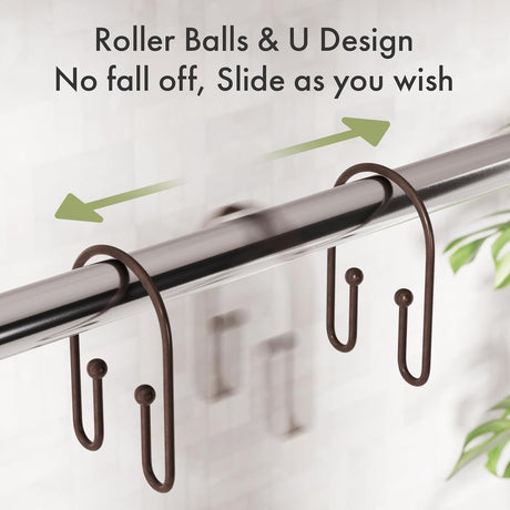 AmazerBath U-Shaped Double Shower Curtain Hooks, Set of 12 in Bronze, product detail image.