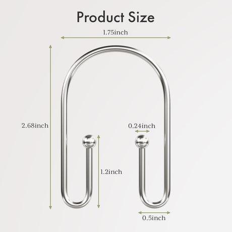 AmazerBath U-Shaped Double Shower Curtain Hooks, Set of 12 in Nickel, product detail image.