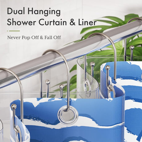 AmazerBath U-Shaped Double Shower Curtain Hooks, Set of 12 in Nickel, product detail image.