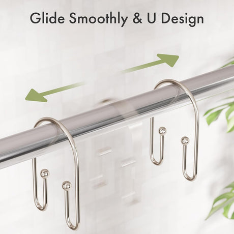 AmazerBath U-Shaped Double Shower Curtain Hooks, Set of 12 in Nickel, product detail image.
