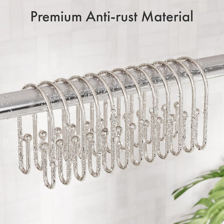 AmazerBath U-Shaped Double Shower Curtain Hooks, Set of 12 in Nickel, product detail image.