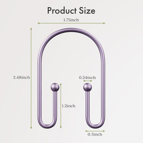 AmazerBath U-Shaped Double Shower Curtain Hooks, Set of 12 in Purple, product detail image.
