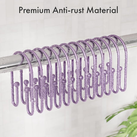 AmazerBath U-Shaped Double Shower Curtain Hooks, Set of 12 in Purple, product detail image.