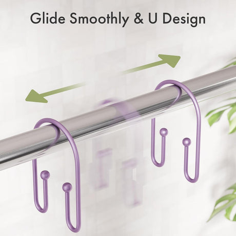 AmazerBath U-Shaped Double Shower Curtain Hooks, Set of 12 in Purple, product detail image.
