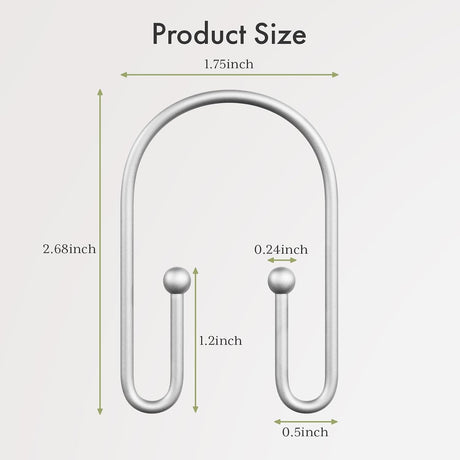 AmazerBath U-Shaped Double Shower Curtain Hooks, Set of 12 in Silver, product detail image.