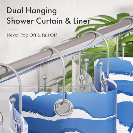 AmazerBath U-Shaped Double Shower Curtain Hooks, Set of 12 in Silver, product detail image.