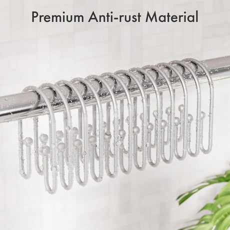 AmazerBath U-Shaped Double Shower Curtain Hooks, Set of 12 in Silver, product detail image.