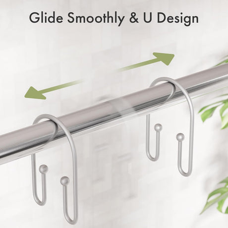 AmazerBath U-Shaped Double Shower Curtain Hooks, Set of 12 in Silver, product detail image.