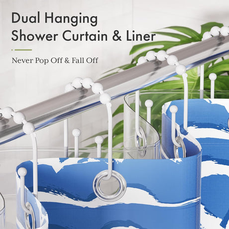 AmazerBath U-Shaped Double Shower Curtain Hooks with Rollers, Set of 12 in White, product detail image.