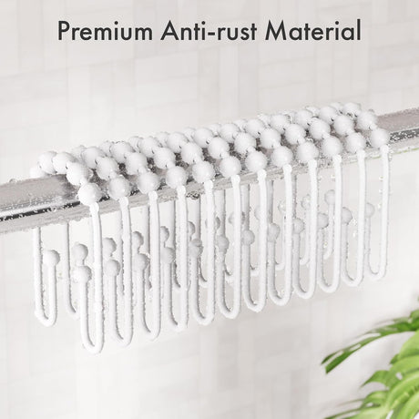 AmazerBath U-Shaped Double Shower Curtain Hooks with Rollers, Set of 12 in White, product detail image.
