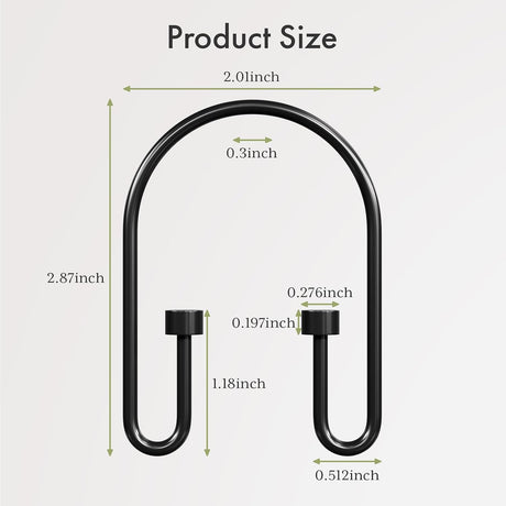 AmazerBath U-Shaped Cylinder Shower Curtain Hooks, Set of 12 in Black, product detail image.
