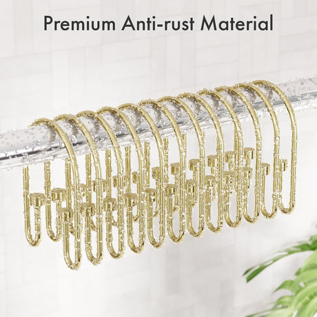 AmazerBath U-Shaped Cylinder Shower Curtain Hooks, Set of 12 in Gold, product detail image.
