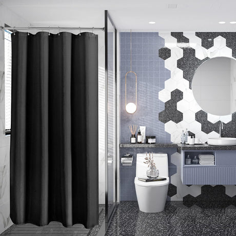AmazerBath Waffle Shower Curtain, 240 GSM Hotel Style in Black, shown as the main product image for bathroom use.