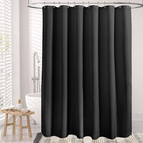 AmazerBath Waffle Shower Curtain, 240 GSM Hotel Style in Black, shown as the main product image for bathroom use.