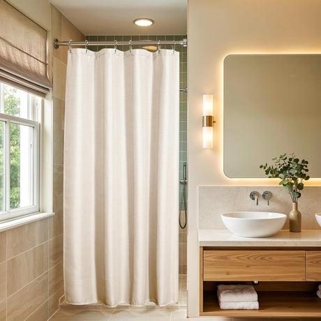 AmazerBath Waffle Shower Curtain, 240 GSM Hotel Style in Cream, shown as the main product image for bathroom use.