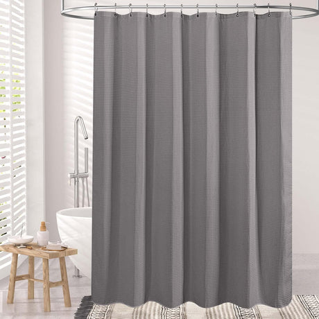AmazerBath Waffle Shower Curtain, 240 GSM Hotel Style in Grey, shown as the main product image for bathroom use.