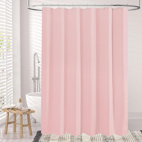 AmazerBath Waffle Shower Curtain, 240 GSM Hotel Style in Pink, shown as the main product image for bathroom use.