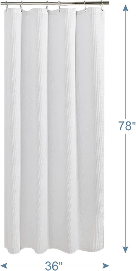 AmazerBath Waffle Shower Curtain, 240 GSM Hotel Style in Shiny White, shown as the main product image for bathroom use.
