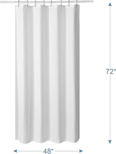 AmazerBath Waffle Shower Curtain, 240 GSM Hotel Style in Shiny White, shown as the main product image for bathroom use.