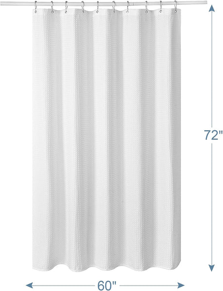 AmazerBath Waffle Shower Curtain, 240 GSM Hotel Style in Shiny White, shown as the main product image for bathroom use.