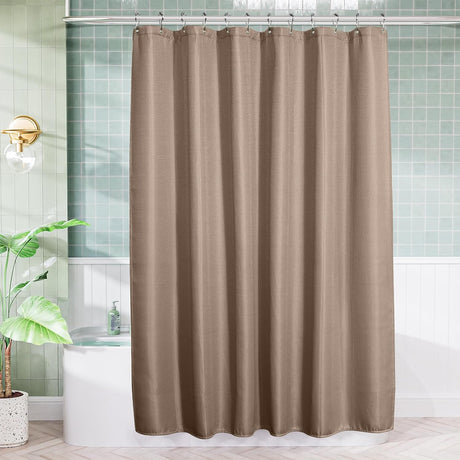 AmazerBath Waffle Shower Curtain, 240 GSM Hotel Style in Taupe, shown as the main product image for bathroom use.