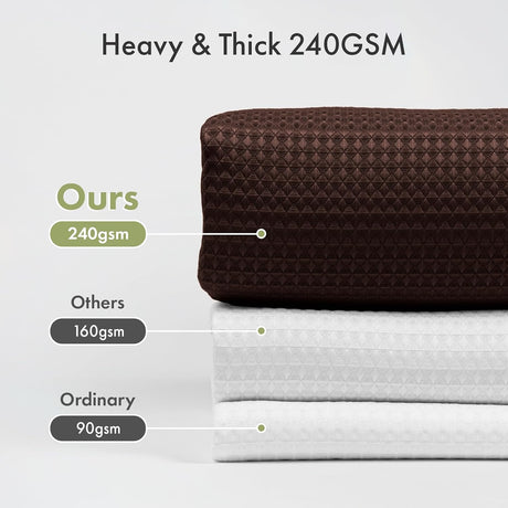Material thickness detail of the Waffle Shower Curtain in brown.