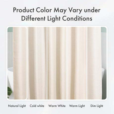 Waffle Shower Curtain shown under warm, natural, cool, and dim lighting.