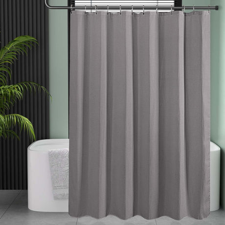 AmazerBath Grey 240 GSM waffle shower curtain for bathroom use