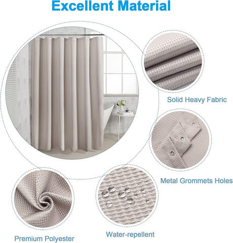 Waffle Shower Curtain with included hooks and rust-resistant grommets.