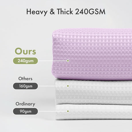 Material thickness detail of the Waffle Shower Curtain in lavender.