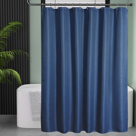 AmazerBath Navy Blue 240 GSM waffle shower curtain for bathroom use