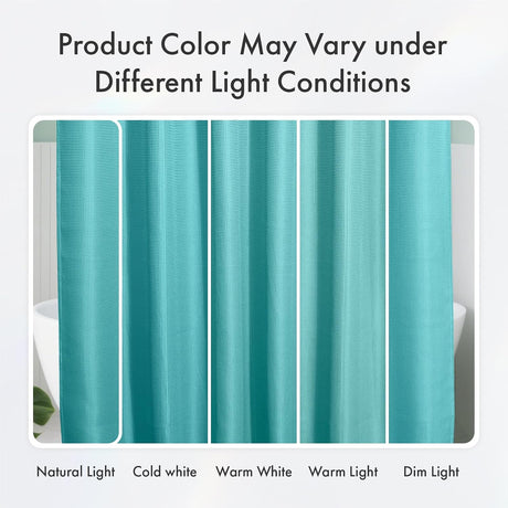 Waffle Shower Curtain shown under warm, natural, cool, and dim lighting.