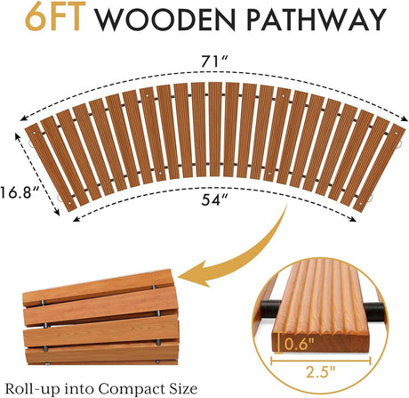 AmazerBath Wooden Garden Pathway, Curved Walkway in Natural, 6 FT, detail image showing product design and key features.